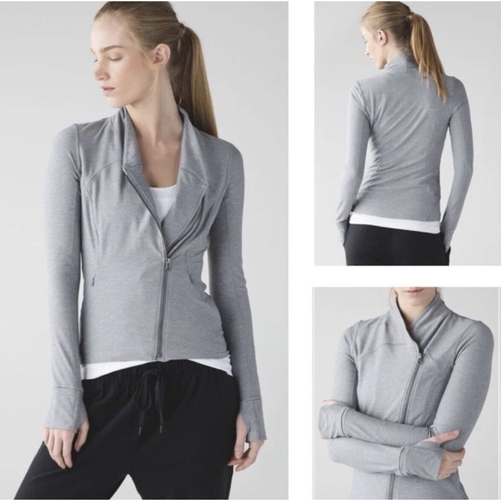 Lululemon Precision Jacket 10 Gray Heather Battleship Asymmetric Full Zip‎ Luon